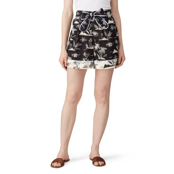 Scotch & Soda Sz Small Black White Surf Beach Palm Tree Printed High Waist Short - Picture 1 of 7